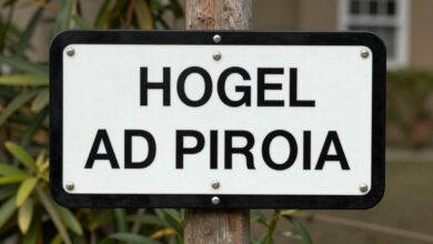 Uma encruzilhada com uma placa apontando para um hotel de luxo em uma direção e uma casa charmosa e aconchegante na outra, simbolizando a escolha entre hotel e Airbnb.